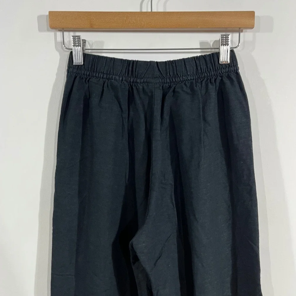 H&M Euro Summer Fisherman Linen Blend Elastic Waist Wide Leg Crop Pants Women XS